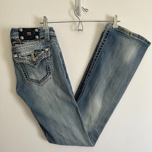 Miss Me Denim - Miss Me Jeans Embellished Pockets Light Wash Bootcut Womens Size 27